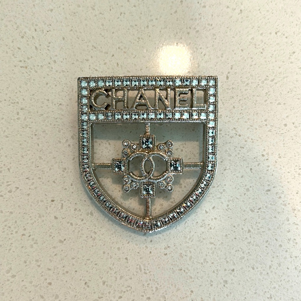 Chanel Crystal Crest Shield Brooch